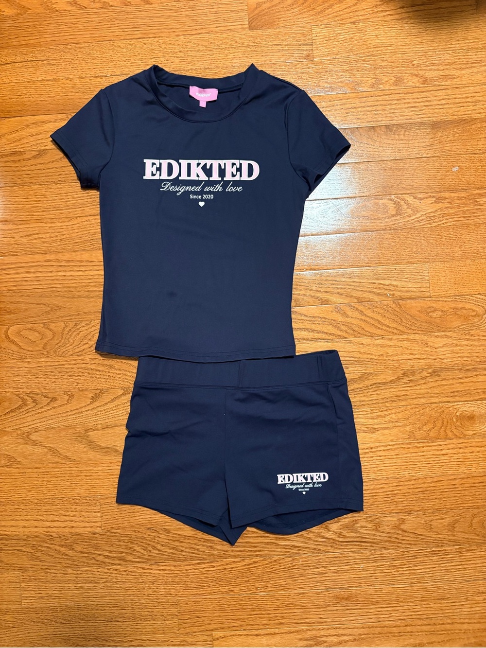 Edikted Navy Blue Logo Tee & Shorts Set